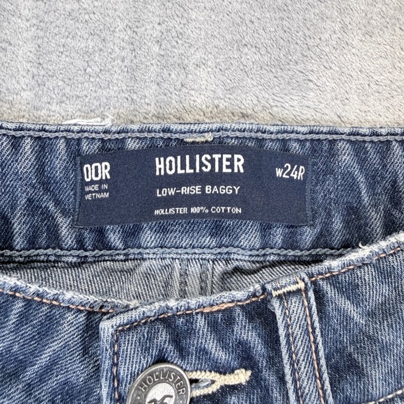Hollister Low-Rise Baggy Distressed Jeans W24R Medium Wash Ripped Wide Leg 00R - Picture 3 of 10